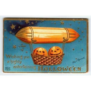 Halloween Postcard Hot Air Balloon Ellen Clapsaddle Airship Blimp Pumpkins 1909